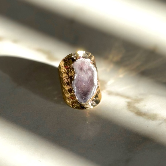 Jewelry - NEW Luxury Natural Stone Adjustable Crystal Irregular Geode Gold-plated Ring